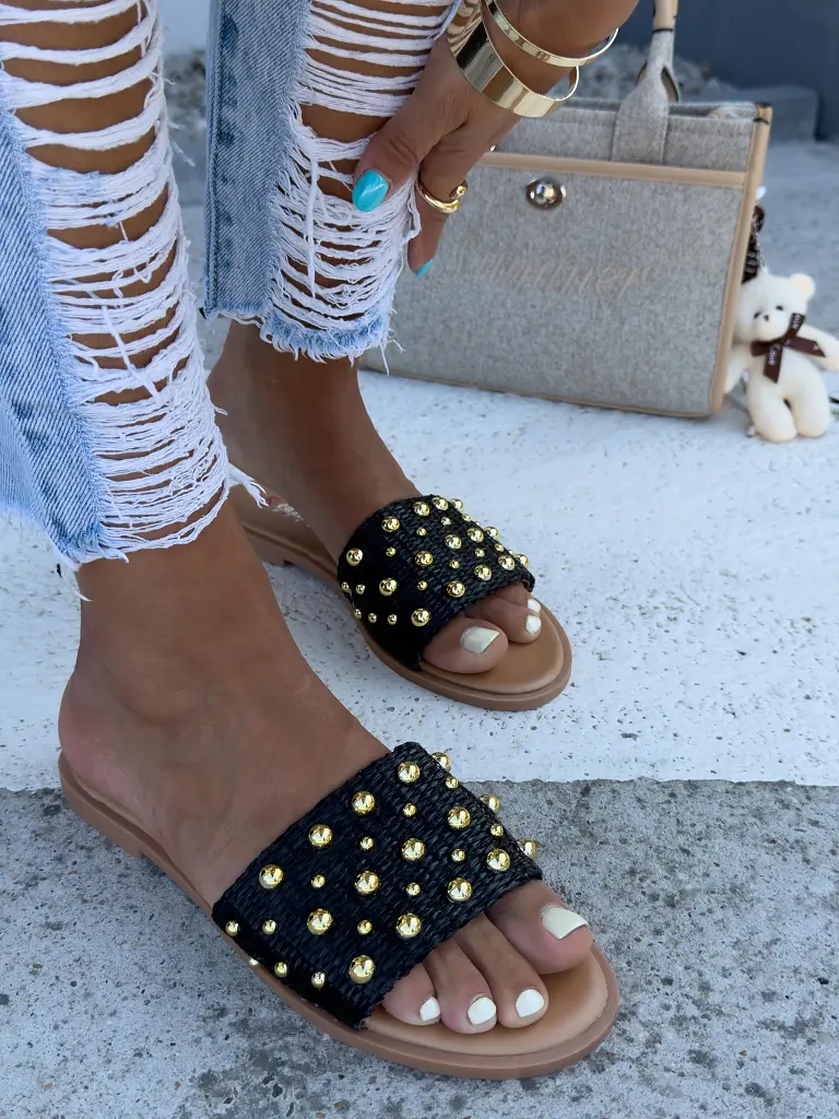 Šľapky so zlatými perličkami RUBY-