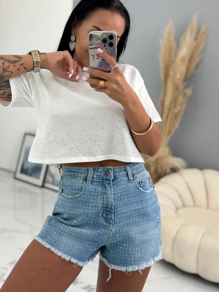 Denim šortky zdobené kamienkami DEBY - next