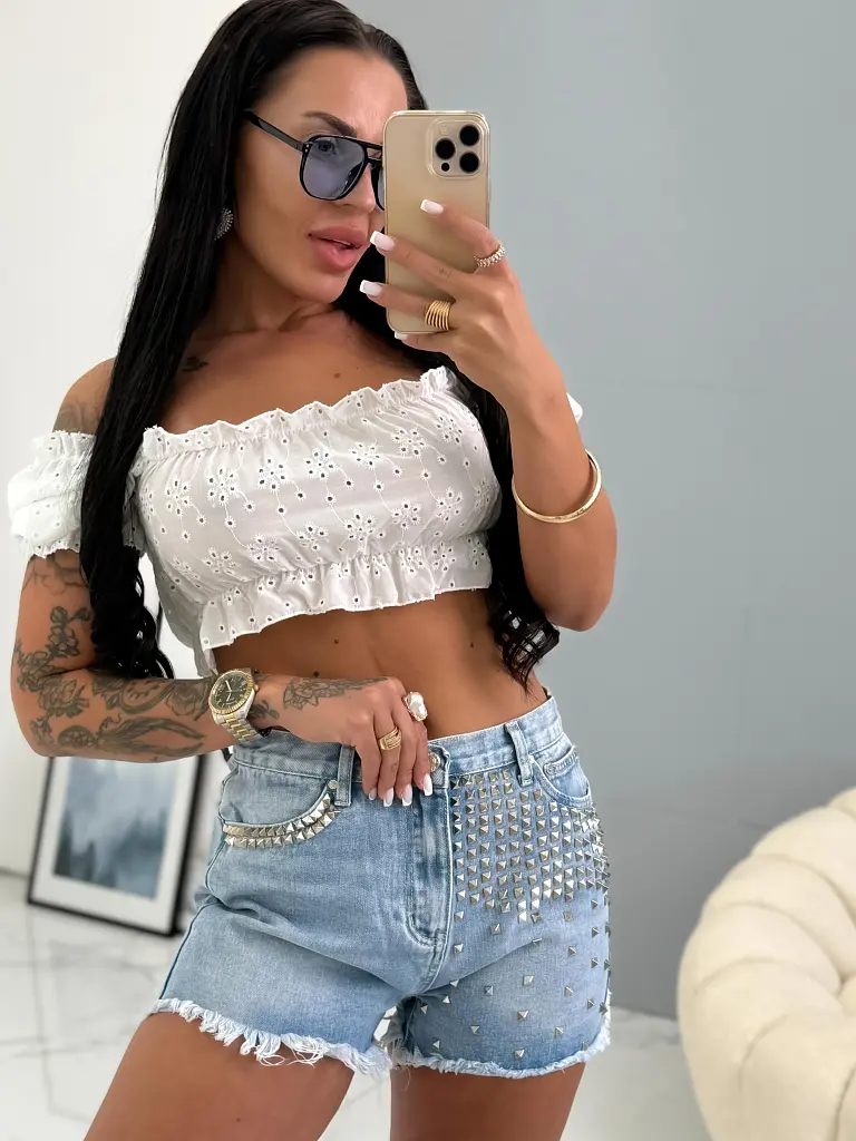 Denim šortky zdobené nitmi EAGLE - next