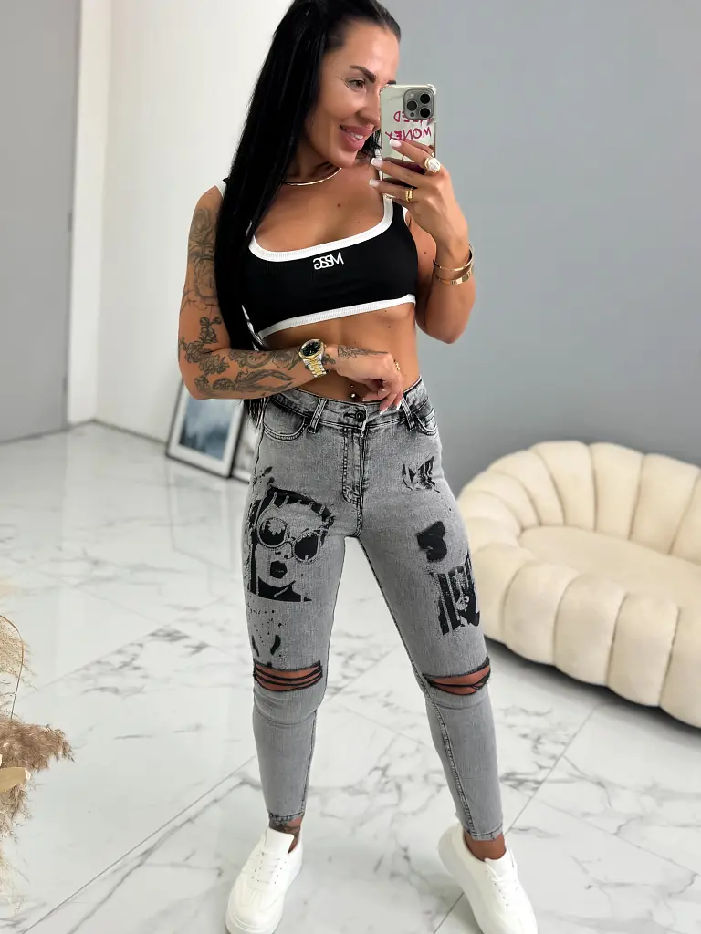 Roztrhané vzorované fashion rifle 