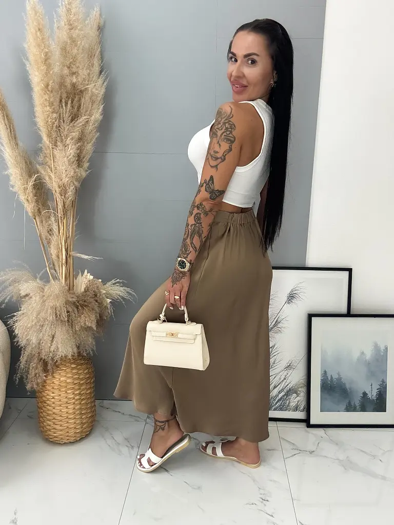 Dlhá saténová sukňa s gumeným pásom ALEXIA+ - next