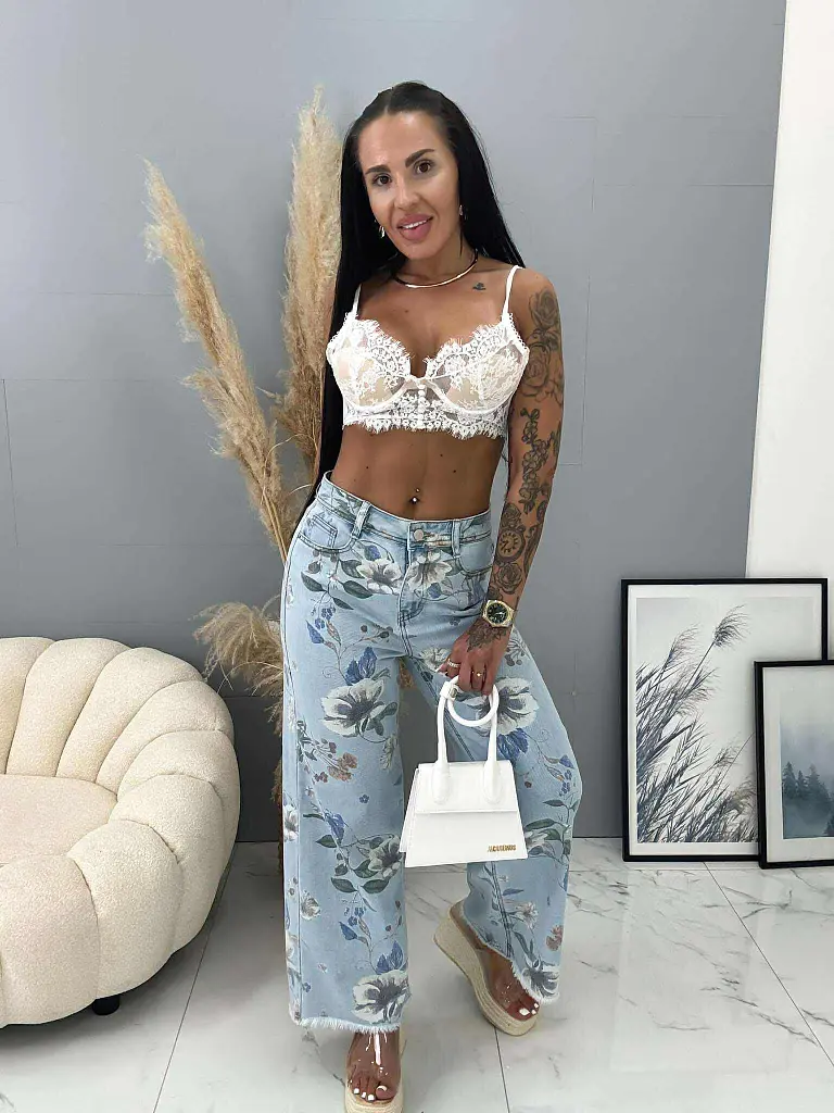 Kvetované wide-leg rifle s vysokým pásom - next