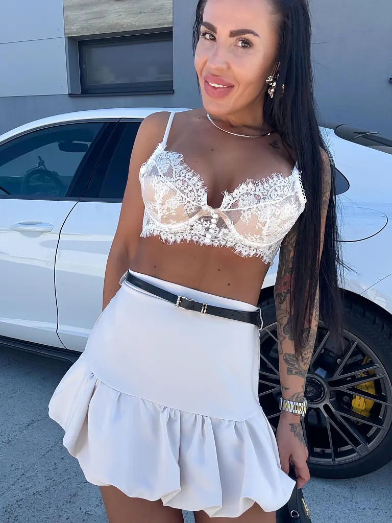 Krémová balónová sukňa s opaskom MAKANA - next