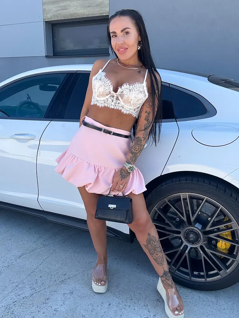 Baby pink balónová sukňa s opaskom MAKANA