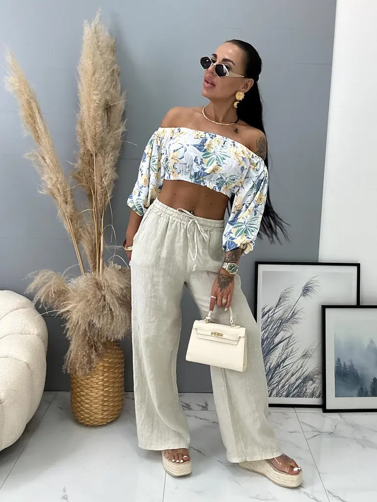 Ľanové palazzo nohavice s gumeným pásom KEREN