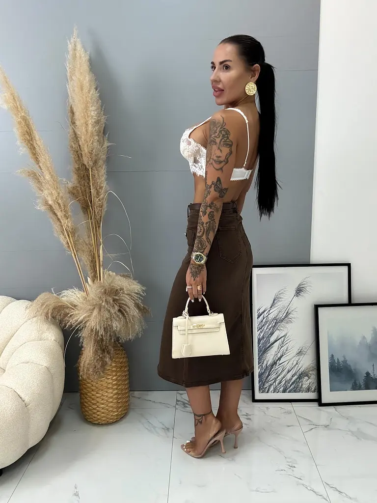 Denim sukňa na gombíky s opaskom MERYN - next