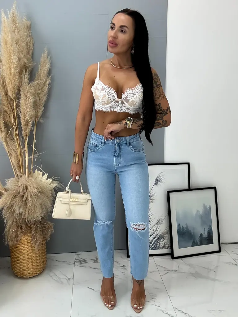 Roztrhané modré mom fit rifle 