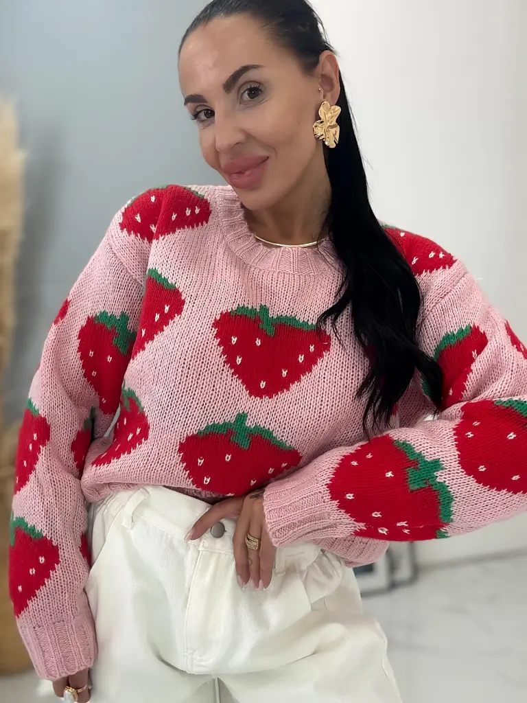 Ružový pulóver s jahodami BIANA