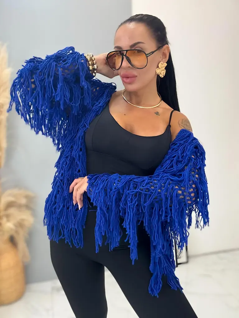 Modrý háčkovaný kardigán SUZANNA+