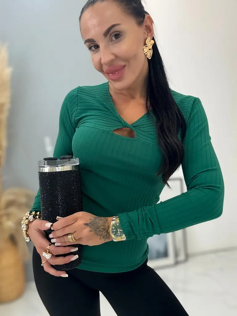 Vrúbkovaný zelený pulóver AGRONA+