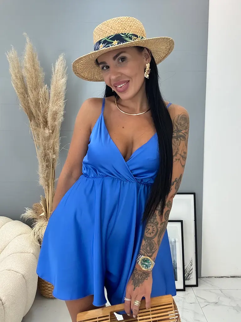 Saténový overal s úzkymi ramienkami