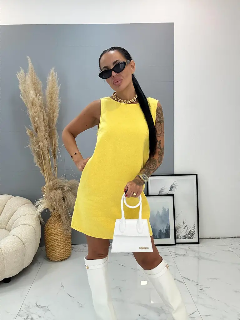 Premium denim šaty s vreckami MELAINA