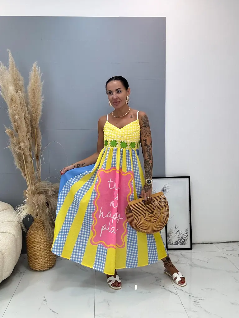 Dlhé vzorované ľanové šaty SUMMER