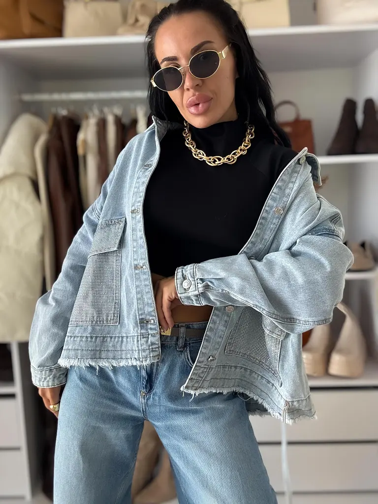 Dámsky denim kabát s kamienkami CELESTE
