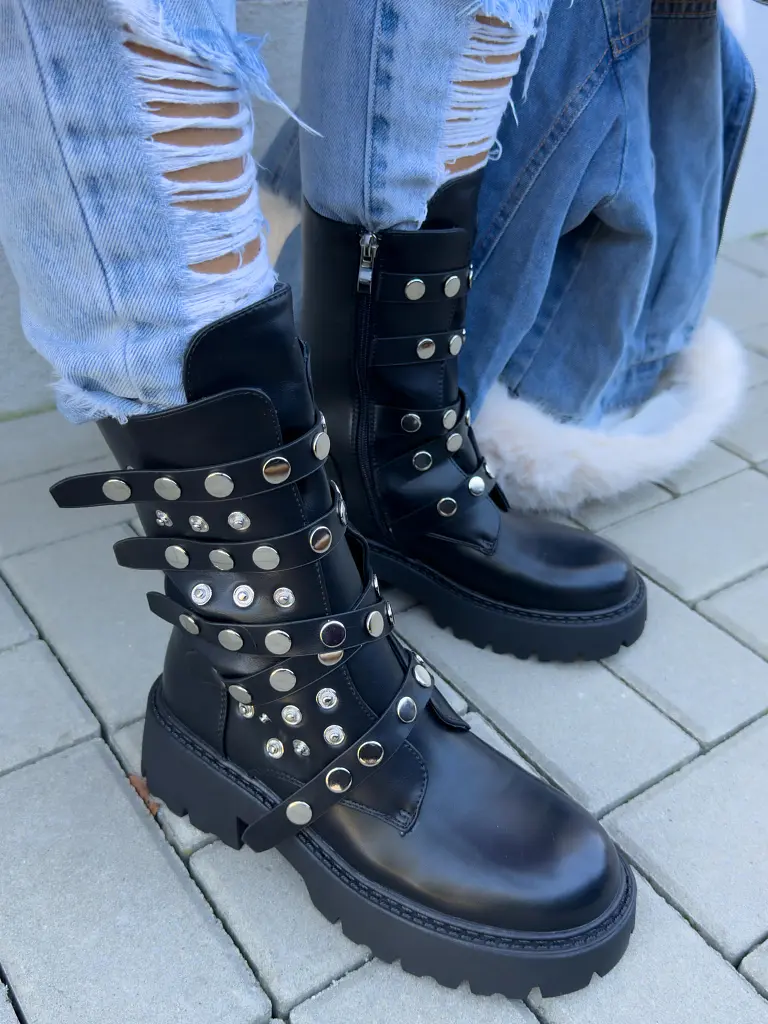 Členkové čižmy so striebornými ozdobami ELLITA- - next