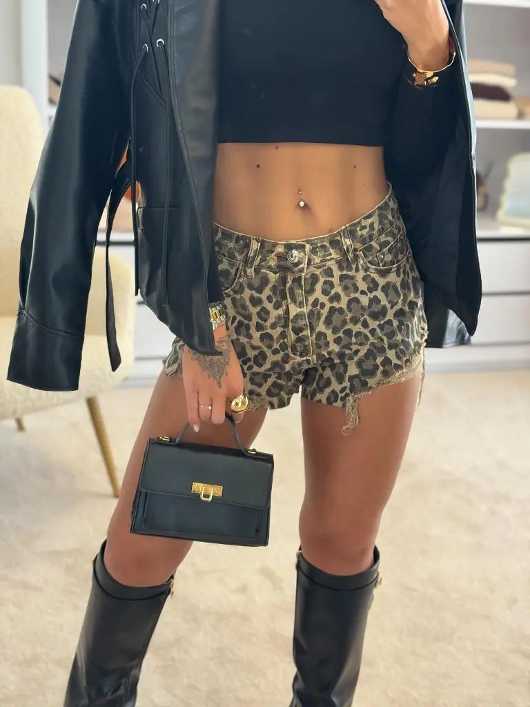 Denim šortky s leopardím vzorom HEATHER