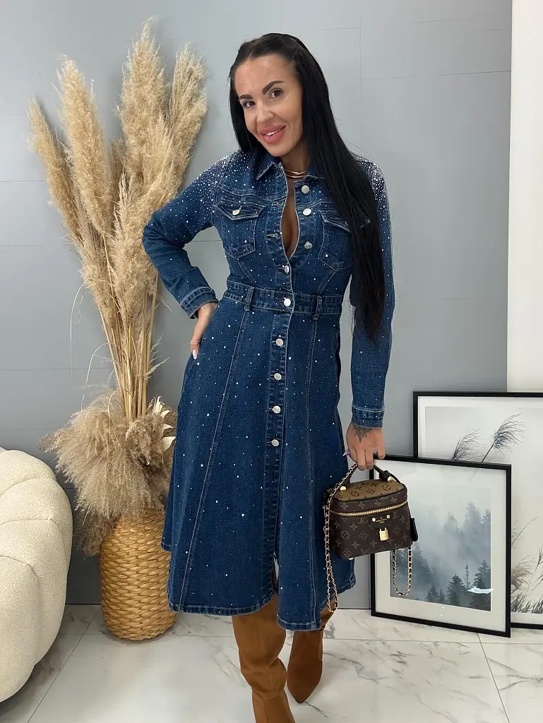 Dlhé denim šaty na gombíky GABINA