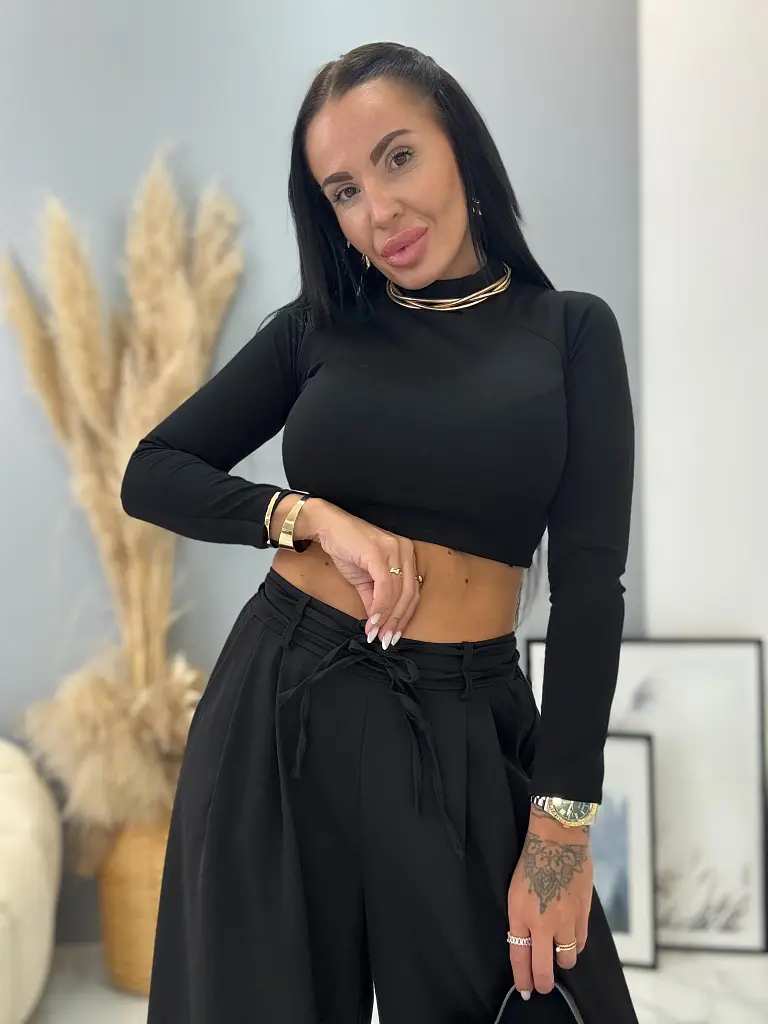 Čierne wide-leg nohavice s opaskom PARINA - next