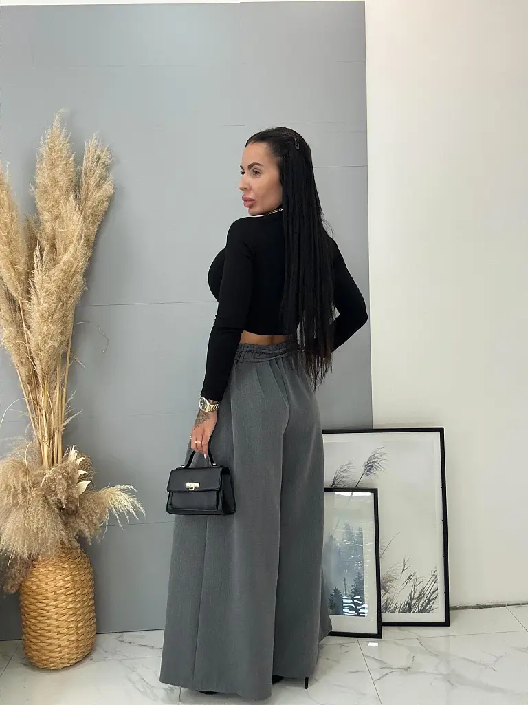 Šedé wide-leg nohavice s opaskom PARINA - next