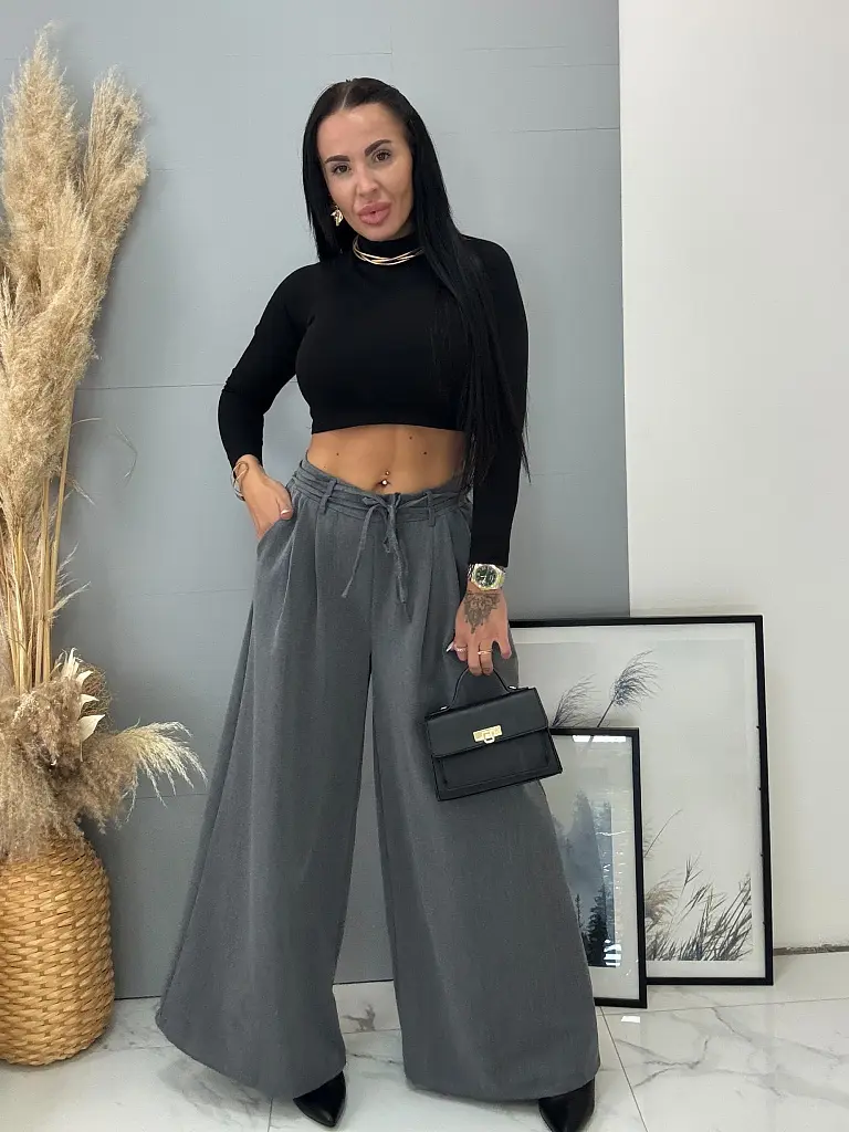 Šedé wide-leg nohavice s opaskom PARINA