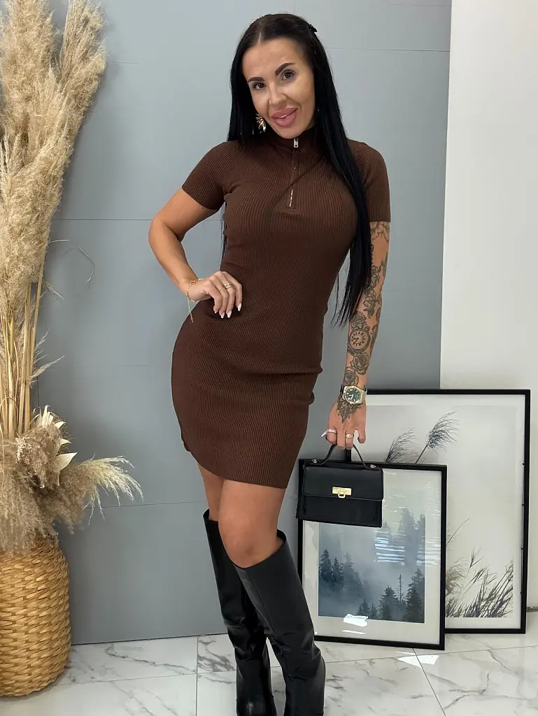 Pletené minišaty z rebrovaného materiálu so zipsom KALIA