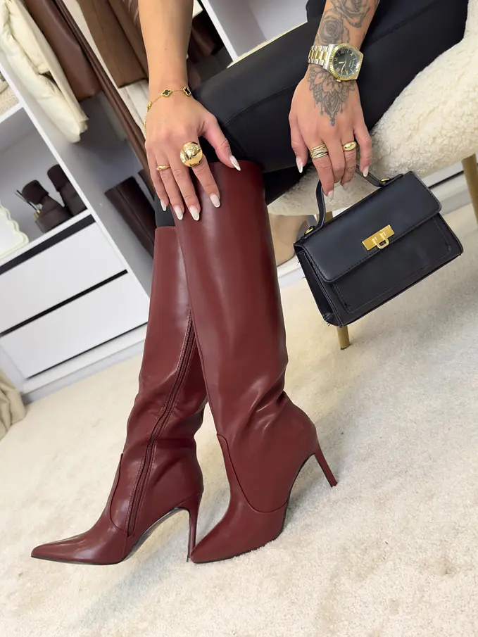 Bordové vysoké čižmy LILOU