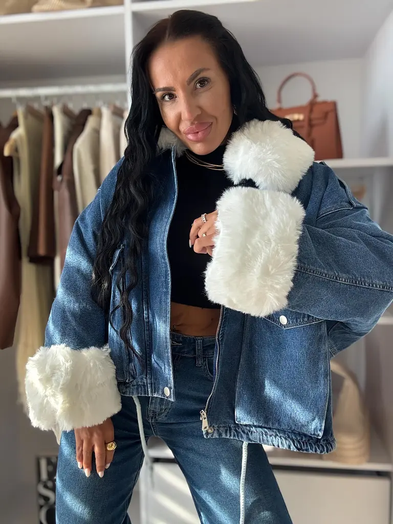 Oversized džínsová bunda s kožušinou ANGILA