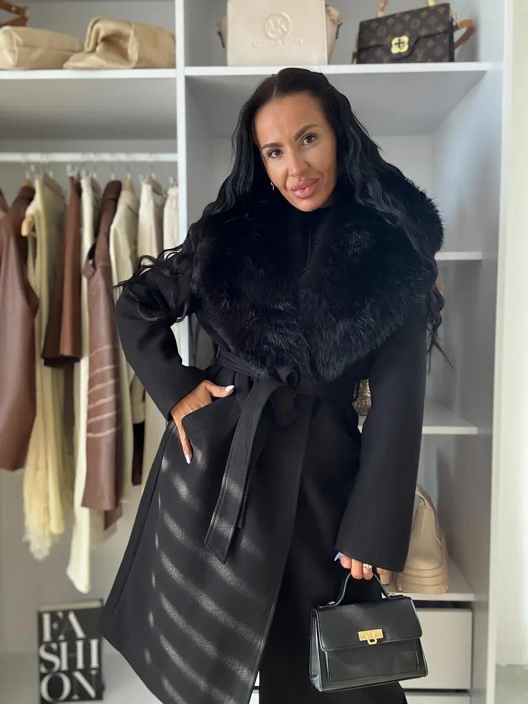 Dlhý vlnený kabát s kožušinou SILVORA