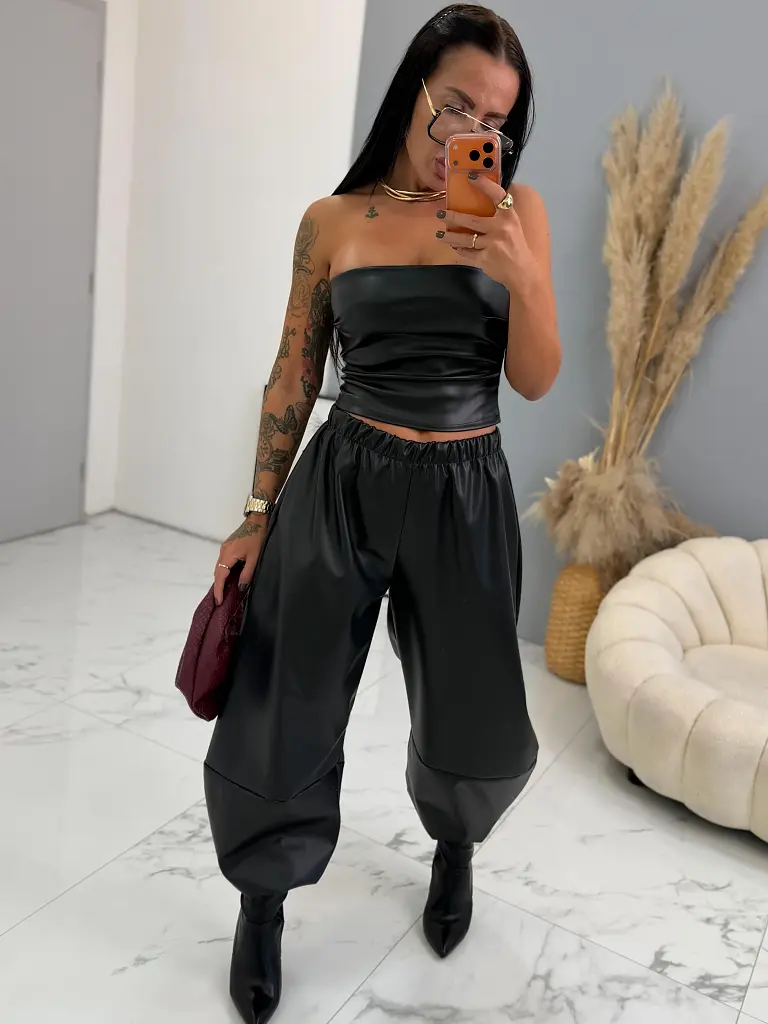 Balónové koženkové nohavice s gumeným pásom TOFFY