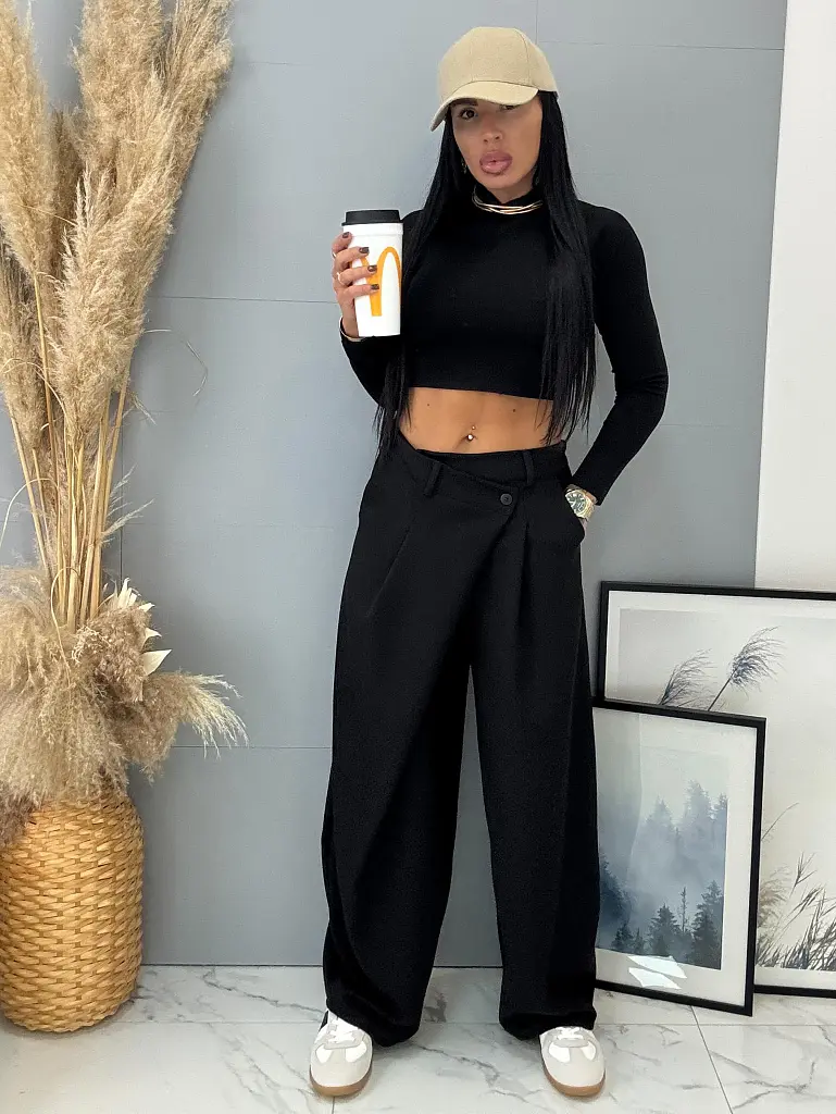 Čierne prekladané nohavice PATY - next