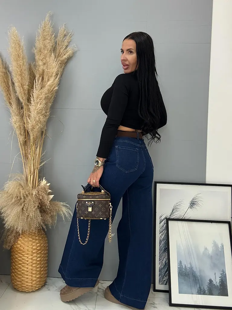 Wide-leg rifle s vysokým pásom a opaskom - next