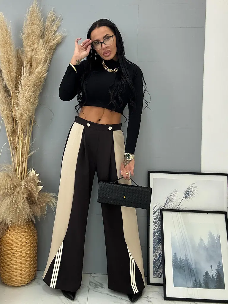 Dámske hnedé zvonové nohavice SIDNEY