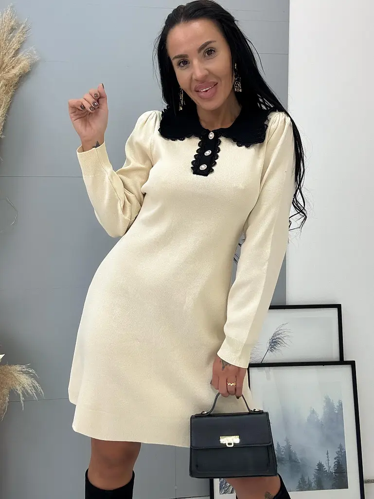 Pletené viskózové šaty s golierom LAINEY