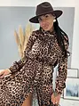 Dlhé šaty s leopardím vzorom na gombíky a opaskom KENDIA