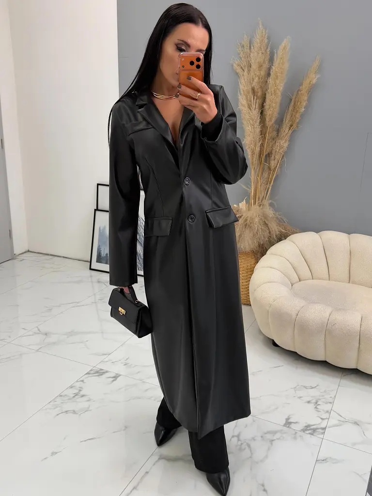 Dlhý koženkový kabát SAVIRA - next