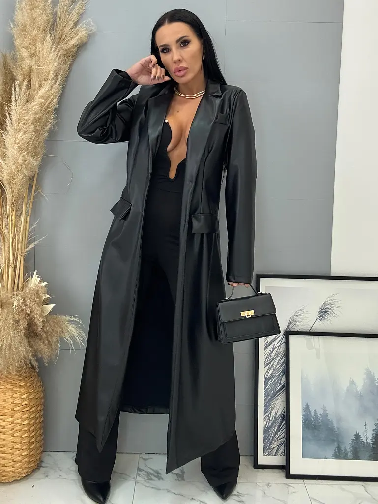 Dlhý koženkový kabát SAVIRA