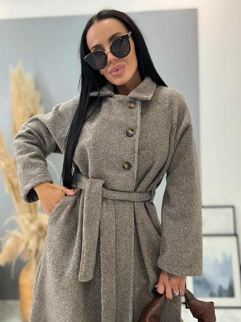 Sivý kabát s opaskom SNUVIA - next