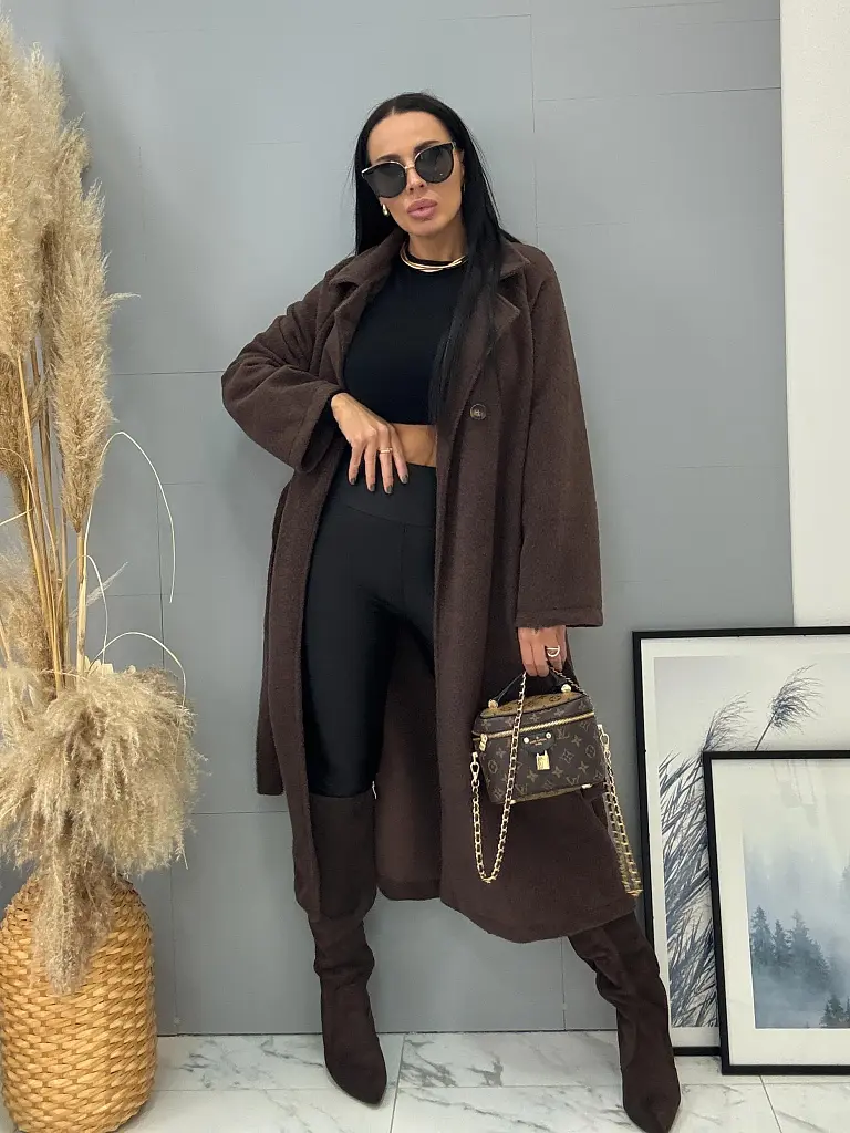 Hnedý kabát s opaskom SNUVIA - next