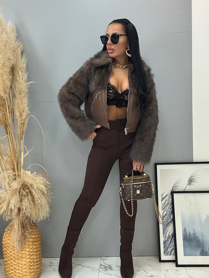 Elastické hnedé dámske nohavice AASHA