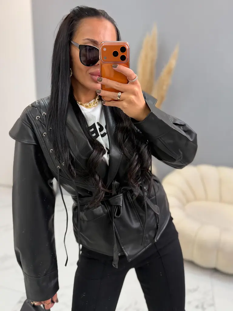 Koženková bunda s opaskom ARLETA - next