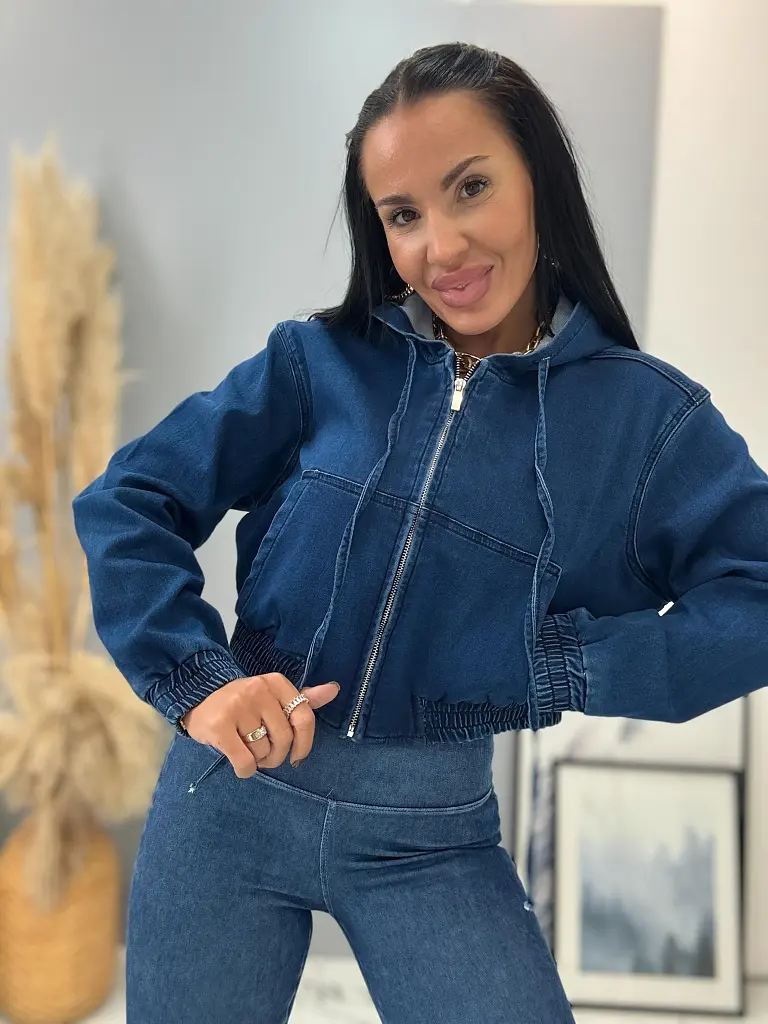 Denim bomber kabát s kapucňou ZEINA