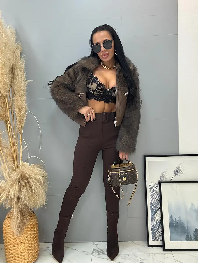 Elastické hnedé dámske nohavice AASHA