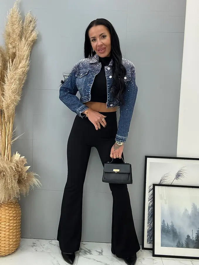 Denim crop kabát s kamienkami SARA