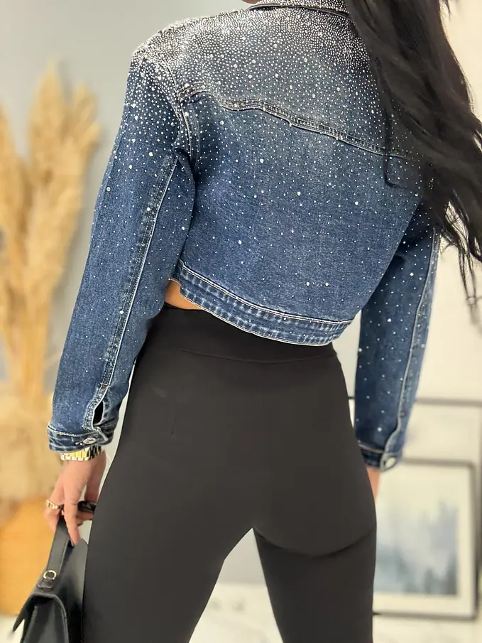 Denim crop kabát s kamienkami SARA