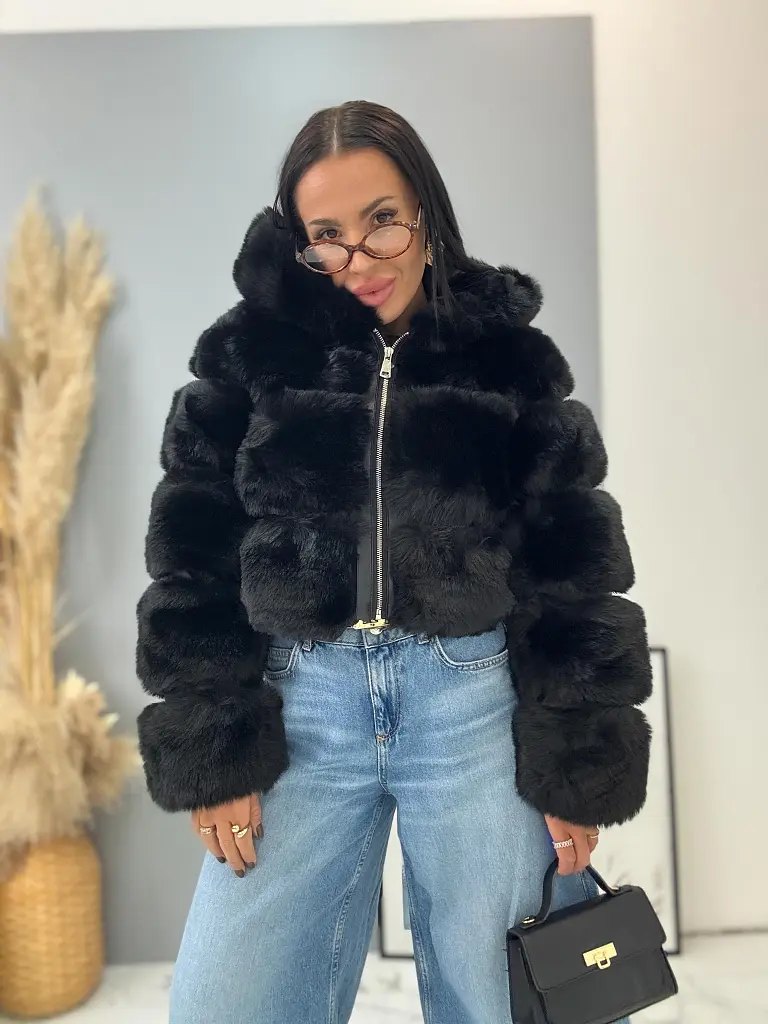 Koženková kožušinová bunda s kapucňou GIANNA+