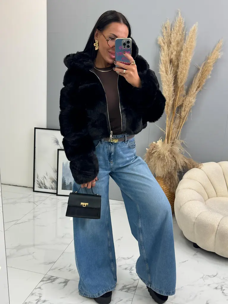 Koženková kožušinová bunda s kapucňou GIANNA+ - next