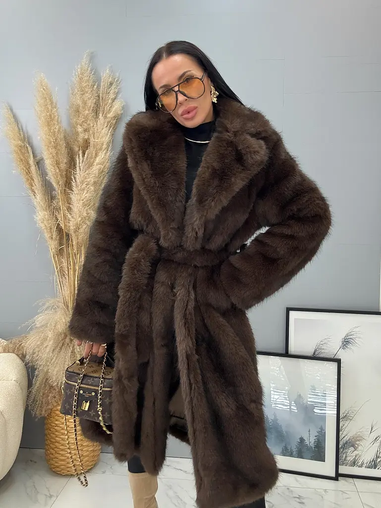 Kožušinová bunda s opaskom MIRANA