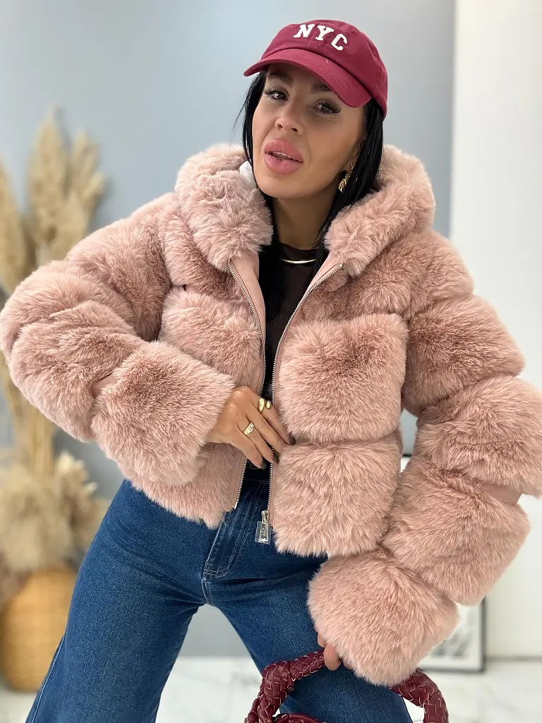 Koženková kožušinová bunda s kapucňou GIANNA+ - next