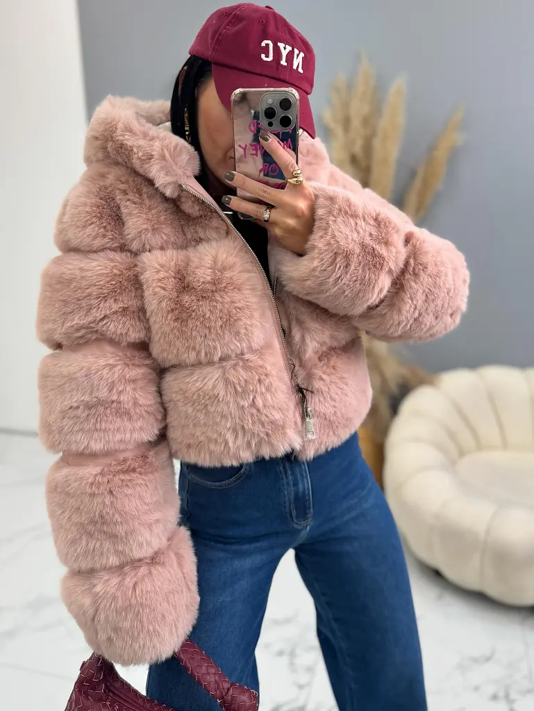 Koženková kožušinová bunda s kapucňou GIANNA+