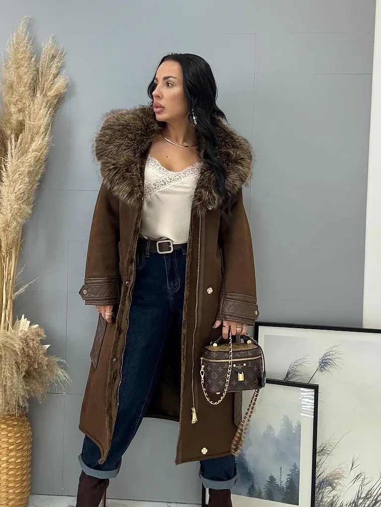 Kombinovaná bunda s kožušinou a opaskom CARELA - next